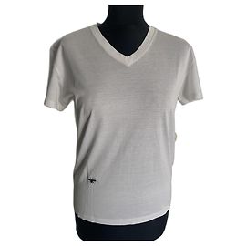 Dior weißes Baumwoll T-Shirt mit V-Ausschnitt und Bienenstickerei