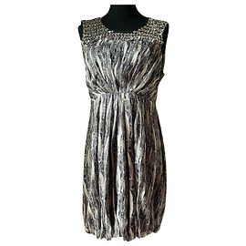 Autre Marque Precioso vestido de LORNA BOSE en seda. 100%, patrón gris-blanco-negro
