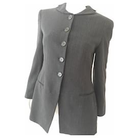 Giorgio Armani Schwarzer Wollblazer mit Weißen Streifen