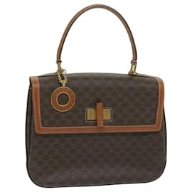 CELINE Bolsa de mão em lona macadame PVC couro marrom Auth ep2930 - Céline