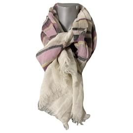 Stola Sonia Rykiel in lana e lino a righe crema rosa e grigia