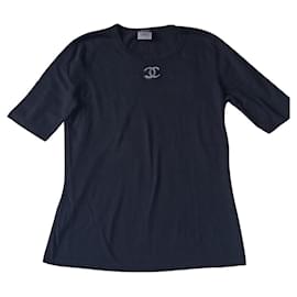 T-shirt Chanel Uniforme Blu Navy Cotone Logo CC