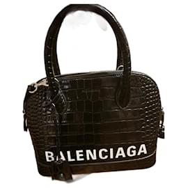 Sac Balenciaga City en cuir croco embossé noir