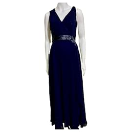 jenny packham navy beaded dress 2000s Jenny Packham Navy White Sequin and Beaded Column Dress  CIRCA  VINTAGE