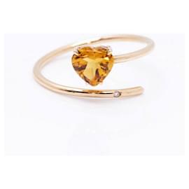 Autre Marque Anello Cuore in Citrino in Oro Rosa 18k e Diamante