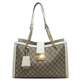 Gucci Braune mittelgroße GG Supreme Vorhängeschloss-Einkaufstasche