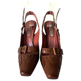 Scarpe con tacco Manolo Blahnik in pelle marrone scuro