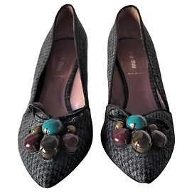 Miu Miu Pumps Hahnentrittmuster schwarz grau Baumwolle