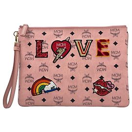 MCM LOVE Patch Pouch Pochette Pink Borsa pochette Borsa rosa Edizione limitata