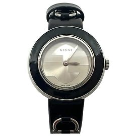 GUCCI 129.5 Ladies Watch Lack Leder Schwarz Steel Armbanduhr Uhr Swiss Made