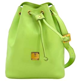 MCM Bolso tipo cubo de cuero vintage, color verde claro, bolso de hombro