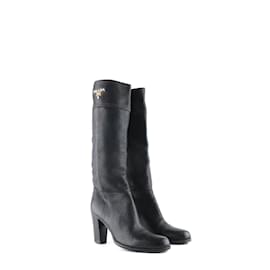 PRADA - Botas de tacón de cuero negro (tamaño 36.5) - Prada