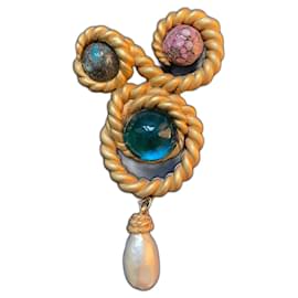 Autre Marque Broche tortora con cabochon e perle