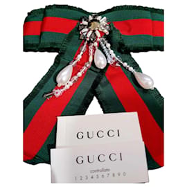 Spilla Gucci Rossa e Verde in Acciaio e Tessuto