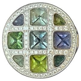 Anillo Cartier Pasha en oro blanco y piedras de colores