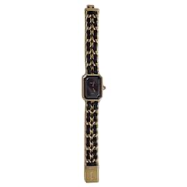 Chanel Première Uhr vergoldet und schwarzes Leder