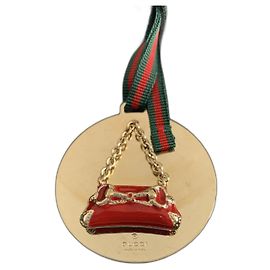 Gucci Ciondolo per borsa in tela rossa e verde e metallo dorato