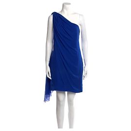 Marchesa Seidenkleid mit Schleppe in Saphirblau