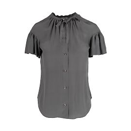 Top Moschino de seda gris con mangas plisadas