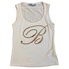 Top Blumarine blanco de modal con pedrería