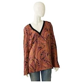 Autre Marque Carmen Marc Valvo Seidentunika mehrfarbig Paisley mit Perlen