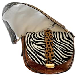 Borsa Delphine Delafon Patchwork in Pelle Marrone Coccodrillo Zebra Leopardo
