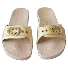 Gucci Sandal Beige Leather Wood GG Logo