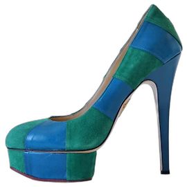 Décolleté con plateau Charlotte Olympia Priscilla righe blu verde