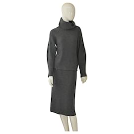 Notshy Set aus Grauem Wolle Kaschmir Strickpullover und Midi Rock S - Autre Marque
