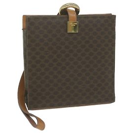 Céline CELINE Borsa a tracolla in tela Macadam in pelle PVC marrone Auth 65644