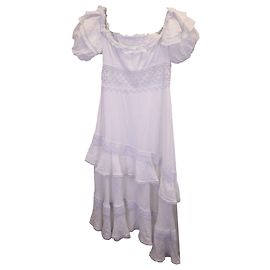 Autre Marque Charo Ruiz Vestido midi asimétrico con hombros descubiertos Carmen en algodón blanco