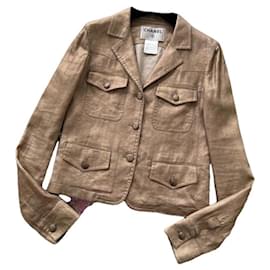 Chanel Leinen und Seidenjacke mit CC Knöpfen