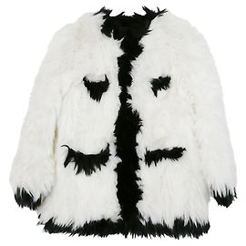 Abrigo de piel sintética en blanco y negro de Chanel Vintage Otoño 1994.