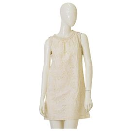Vestido mini de verano sin mangas Milly de algodón broderie Crema