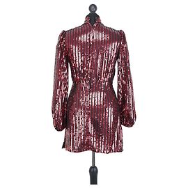 Autre Marque RIXO Kleid Dunkelrot Lange Ärmel Pailletten