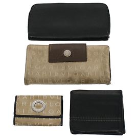 Bulgari Cartera BVLGARI de piel 4Conjunto Negro Beige Auth bs9872