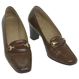 GUCCI Linea Web Sherry Tacco Alto In Pelle 36B Marrone Autent1401