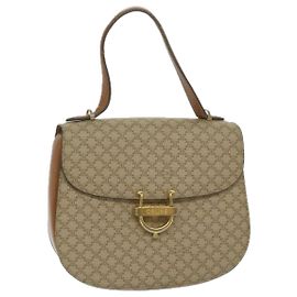 Céline CELINE Bolsa de mão em lona macadame Bege Auth bs11411