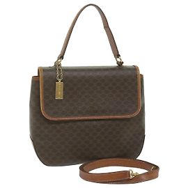 Céline CELINE Bolso de mano de lona Macadam Cuero PVC 2forma Brown Auth 62941