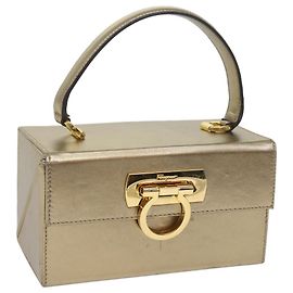 Salvatore Ferragamo Gancini Borsa a mano Pelle color oro Auth yk9994
