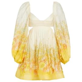 Robe Zimmermann Saks Fifth Avenue en soie et lin blanc jaune