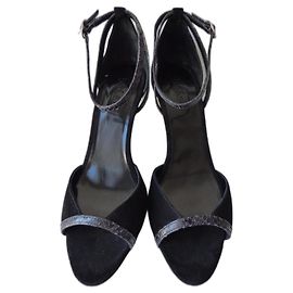 Sandalias de tacón alto Ba&Sh de ante y piel de pitón negra