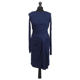 Vestido Gucci azul marino de viscosa con manga larga