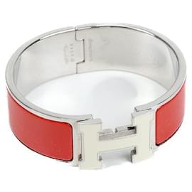 Hermès Clic Clac bracelet red silver metal enamel