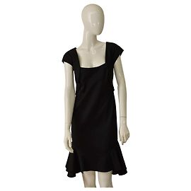 Abito midi nero in cotone con balze Zac Posen