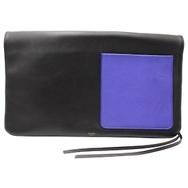 Céline Pochette pliée Celine en cuir noir et violet