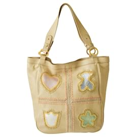 Autre Marque Borsa tote Tous in pelle beige con ricamo patchwork orso