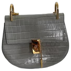 Chloé Drew Borsa a Tracolla Grigia Effetto Coccodrillo