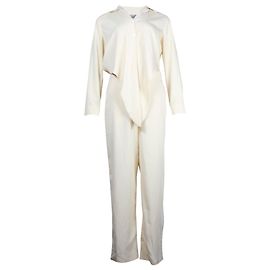 Nanushka Jumpsuit mit Bindeband vorne aus elfenbeinfarbenem Lyocell