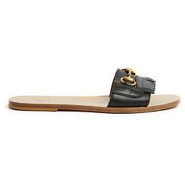 Mules Gucci EU38 in pelle nera con fibbia dorata US7.5